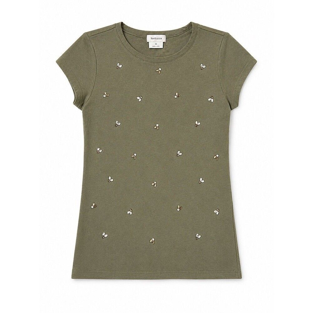 Van Heusen Olive Green Embellished Short Sleeve Top | Women’s XS